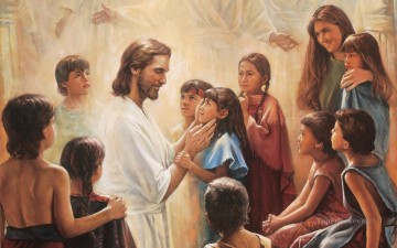  jesus Pintura Art%C3%ADstica - jesus bendice a los niños nefitas 2 religioso cristiano